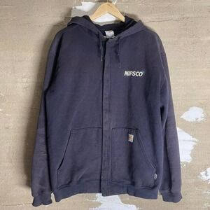 Carhartt Navy Blue Zip Up Hoodie Workwear Skater Streetwear Size L